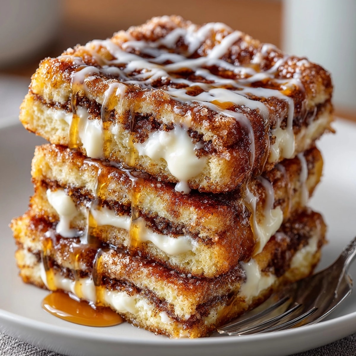 Golden-brown Chaos Cinnamon Roll French Toast Fingers offer a warm, cinnamony aroma, perfect alongside fresh berries.