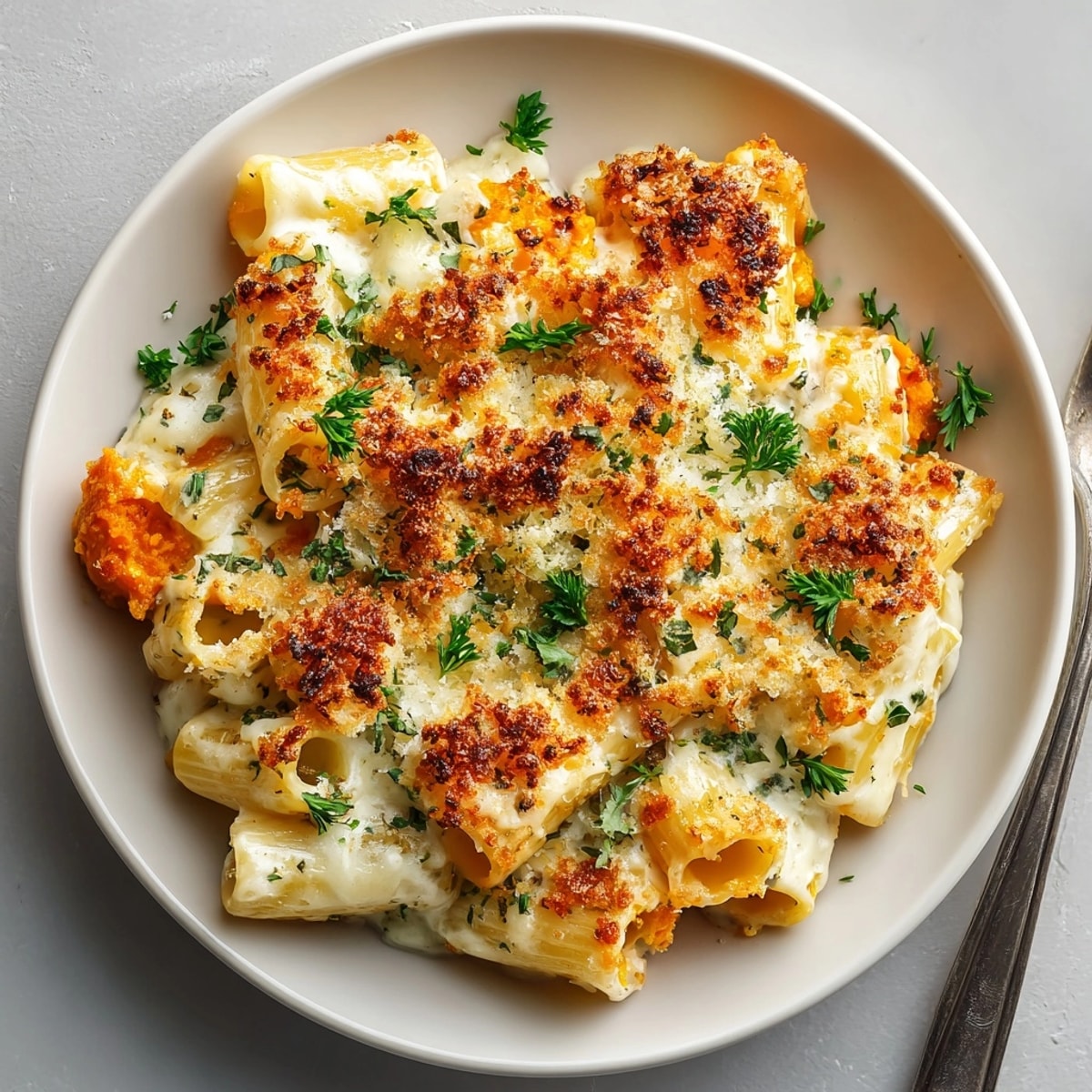 Imagine the aromas: hot, hearty Thanksgiving sweet potato pasta gratin, perfect for a vegetarian feast.