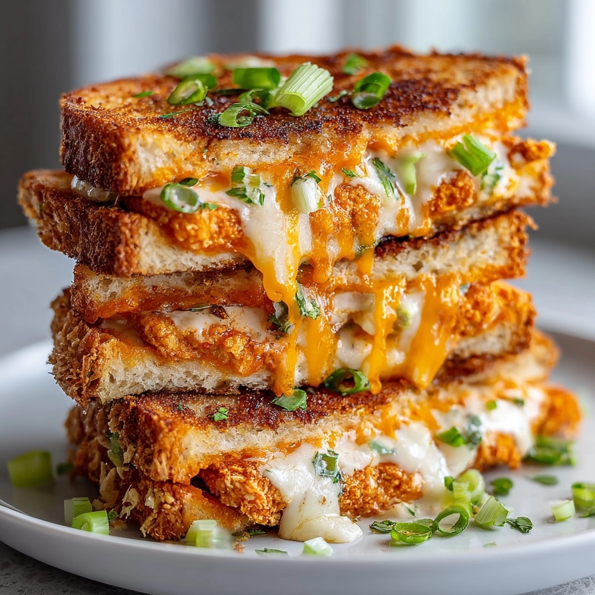 Golden-brown Tofu Buffalo Grilled Cheese oozes with melted cheddar, a vegetarian comfort food feast.