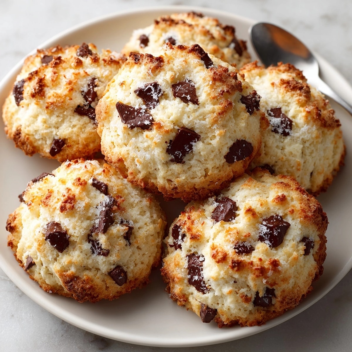 Freshly baked ricotta chocolate chip cookies on a cooling rack, golden with melty chocolate chips.