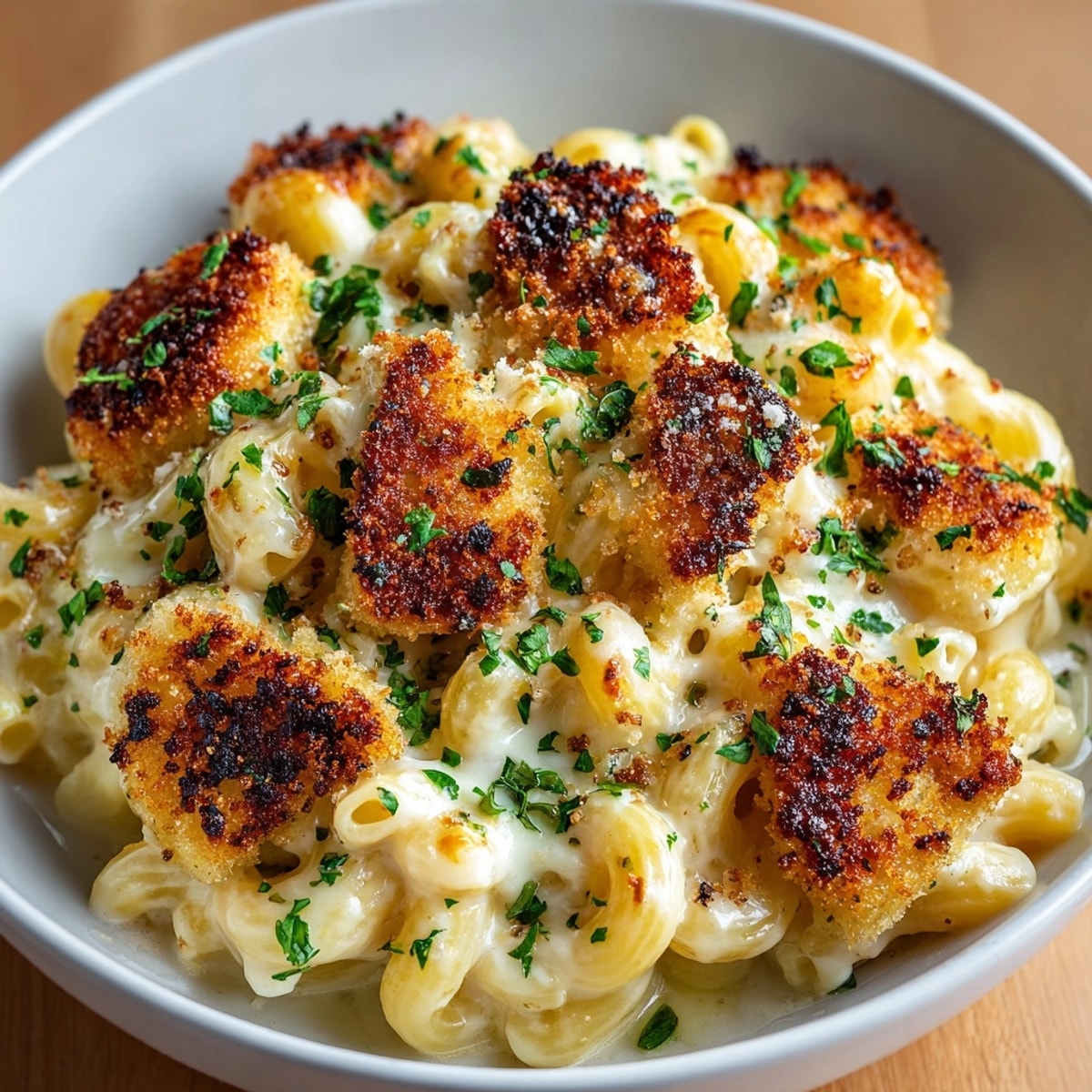 Creamy Truffle Mac & Cheese glistens; nutty Gruyere, sharp cheddar, and truffle oil scent.