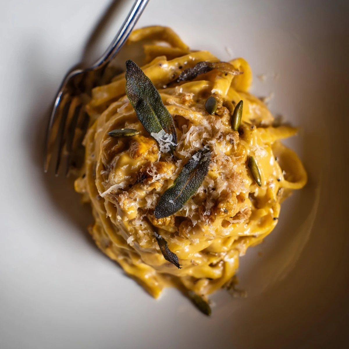 Delicious pumpkin sauce entwined in Festive Pumpkin Pasta, perfect for cozy dinners.  