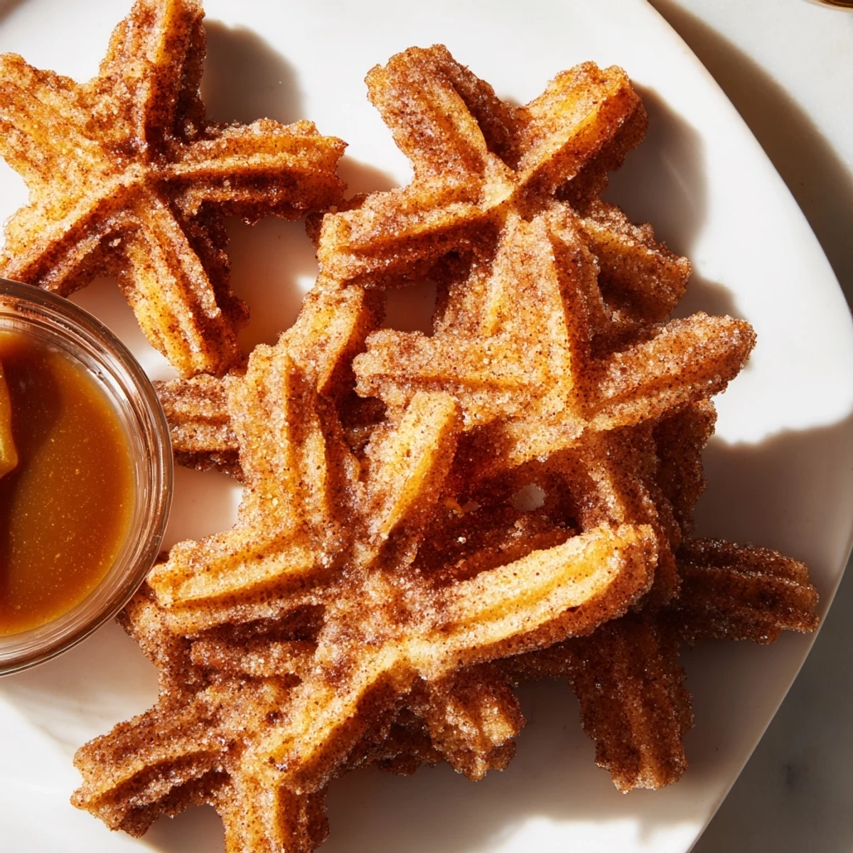 Crispy caramel spiced apple churros served with luscious caramel sauce for dipping.  