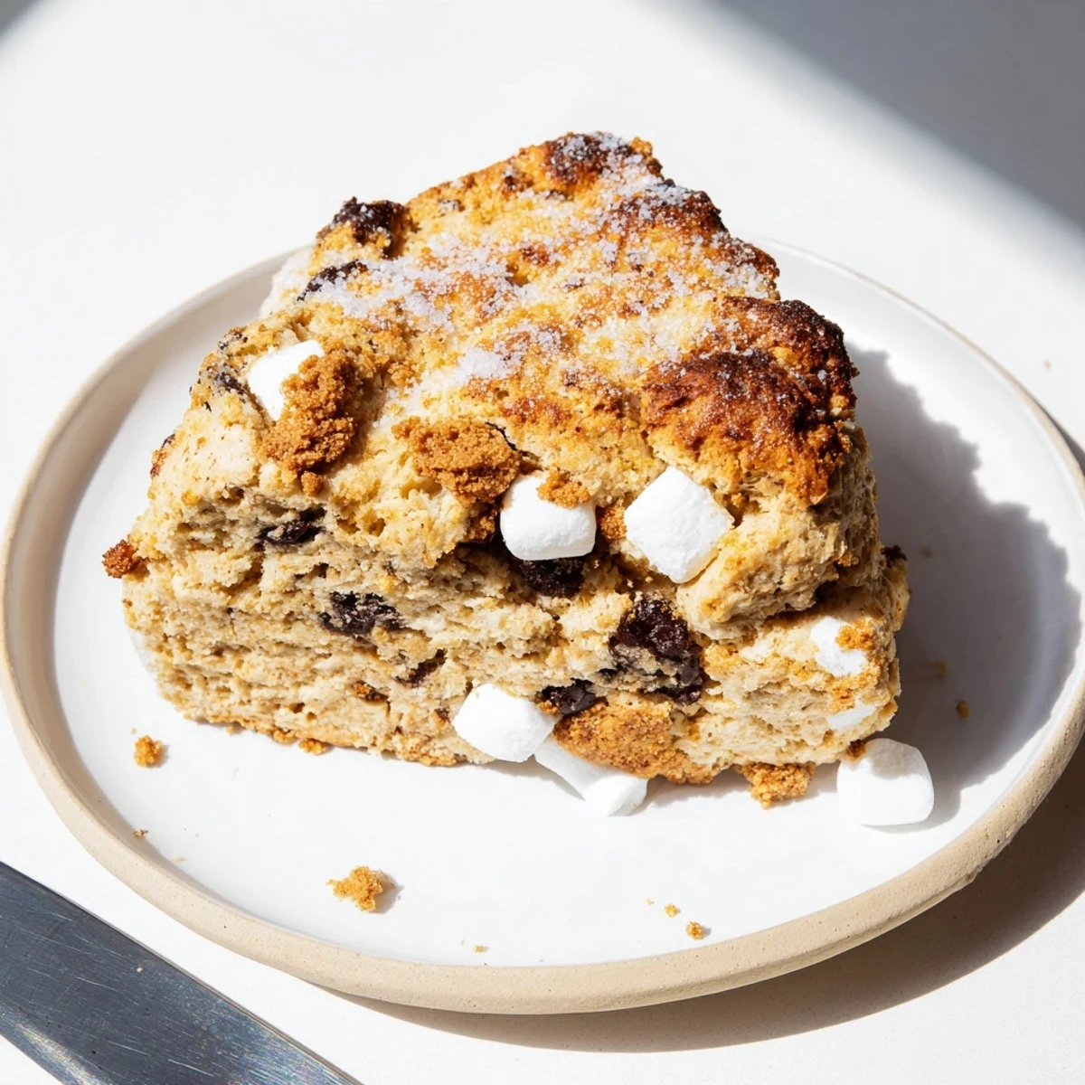 Golden brown Smores Flaky Biscuit Scones oozing with melted chocolate and marshmallows.  