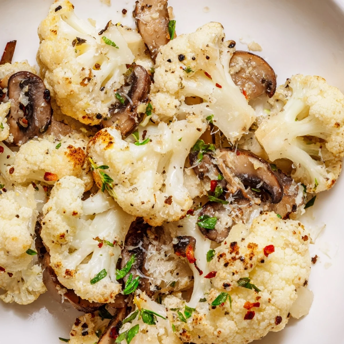 Hearty garlic cauliflower mushroom skillet, perfect for a healthy dinner or side dish.  