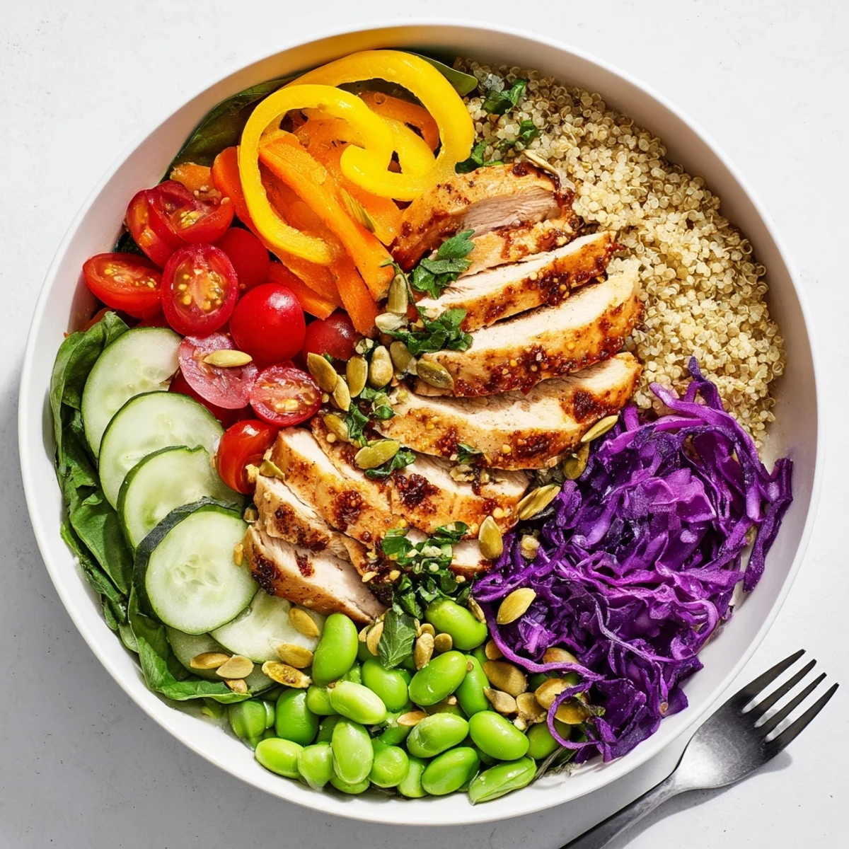 Vibrant Healthy Meal-Prep Bowls with colorful veggies and zesty dressing ready to enjoy.  