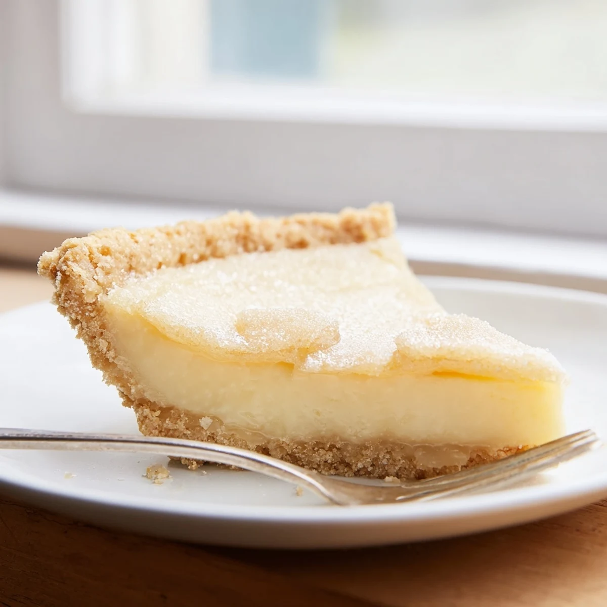 Nostalgic Water Pie slices on a plate, drizzled with sweet vanilla flavor and butter.