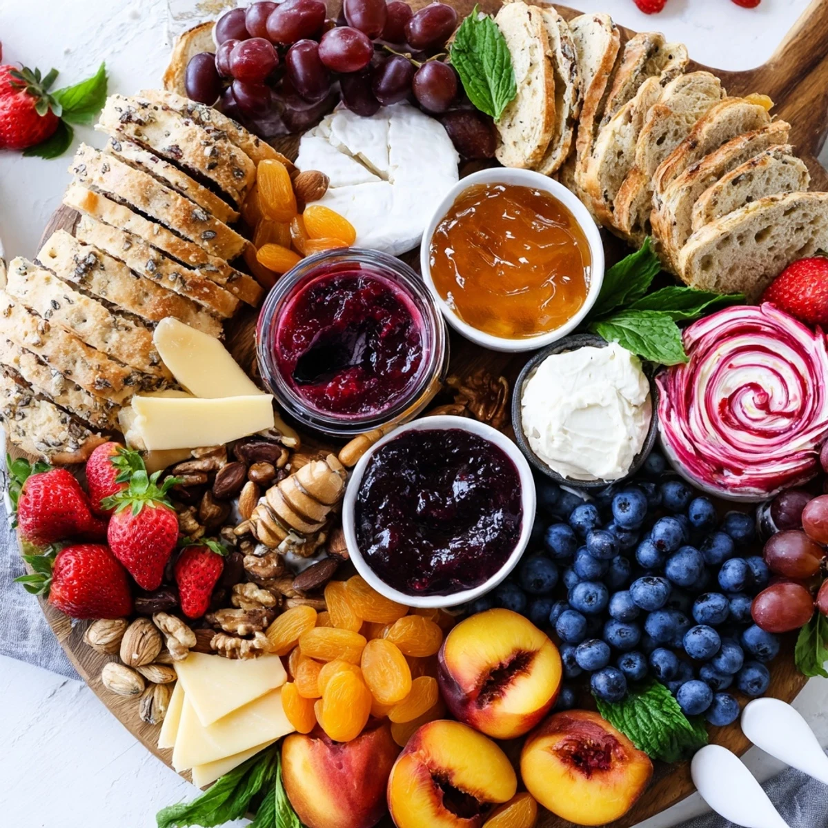 Beautifully arranged Jam-Infused Brunch Board perfect for sweet and savory gatherings.