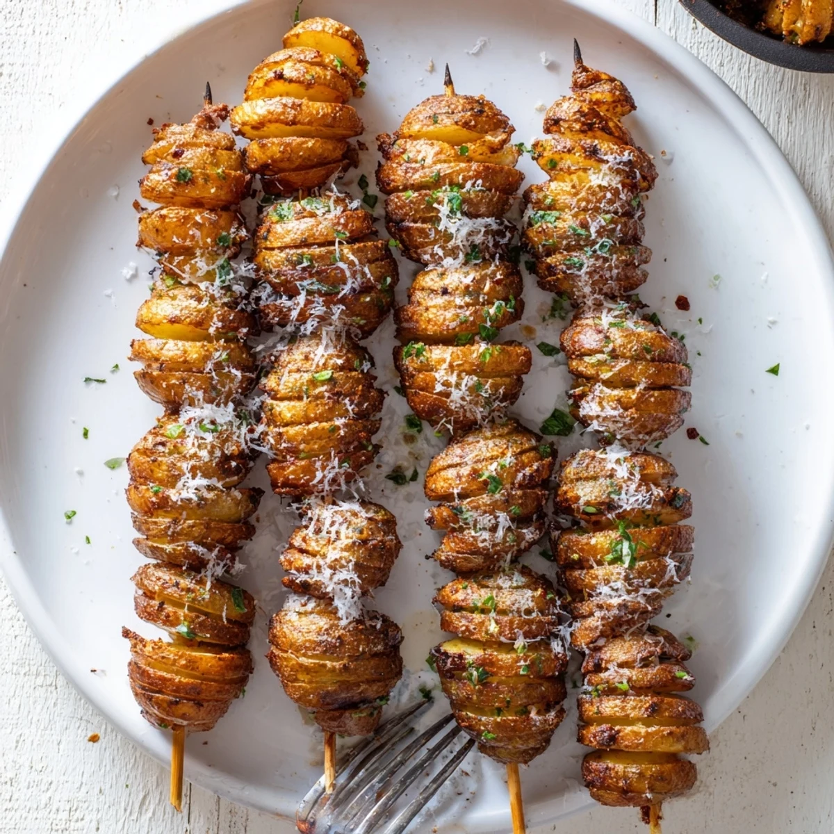 Crispy Air-Fryer Tornado Potatoes, garnished with fresh parsley and chili flakes.  