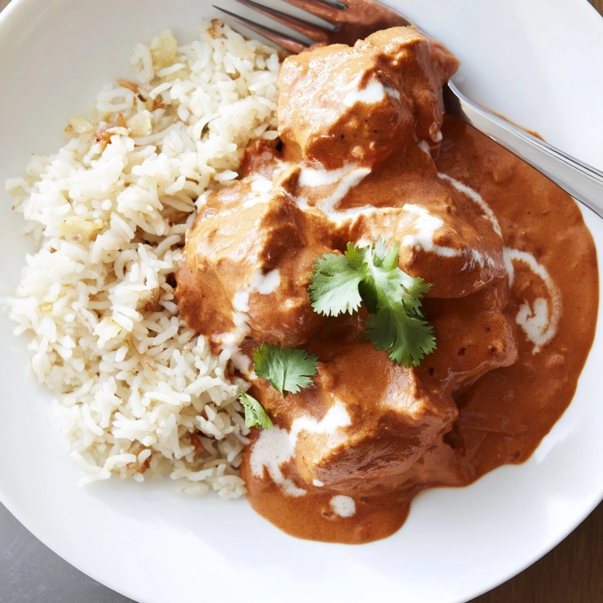 Comforting Butter Chicken & Rice Pilaf, a perfect blend of spices and textures.