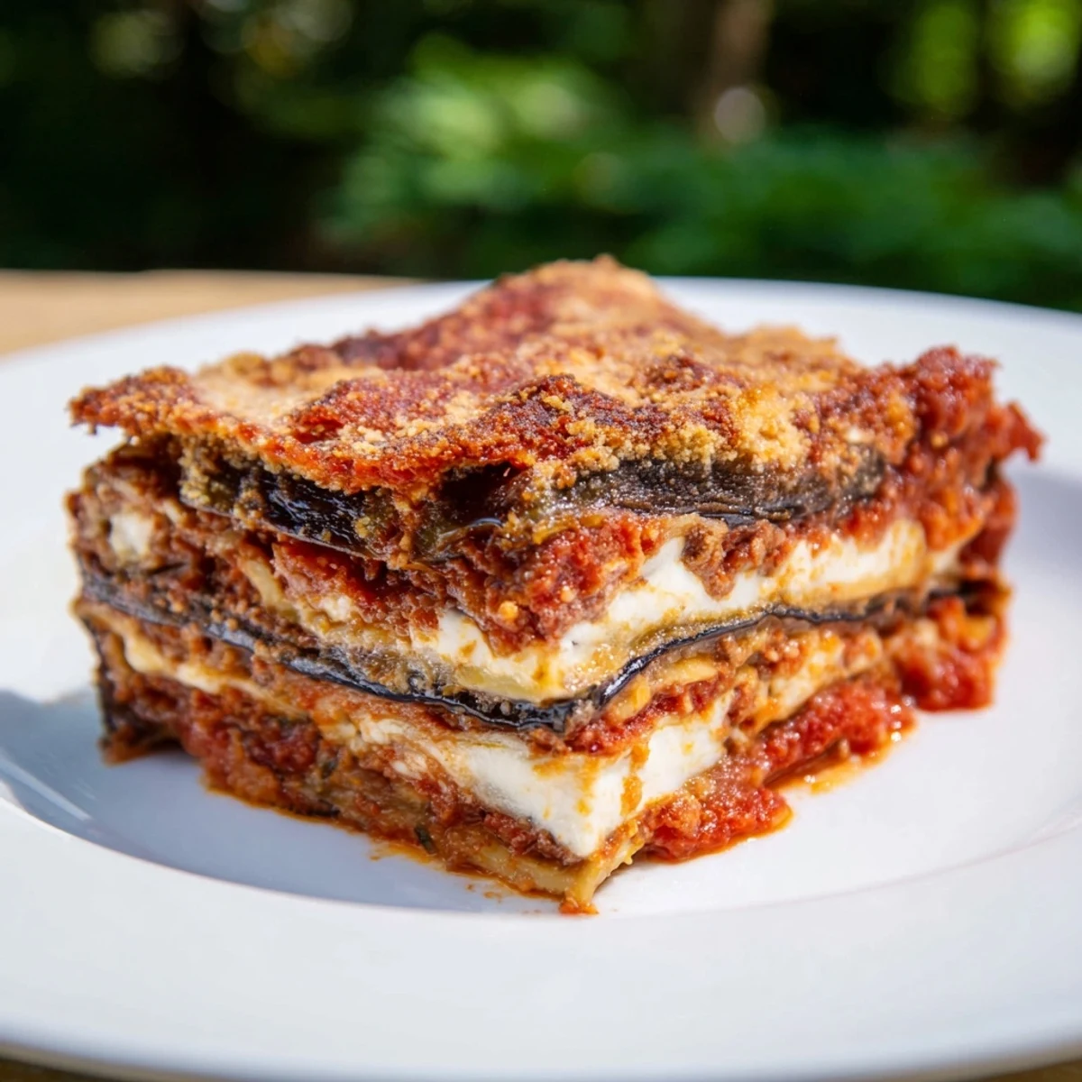 A comforting casserole of layered Eggplant Parmesan Lasagna, richly sauced and filled with creamy ricotta.