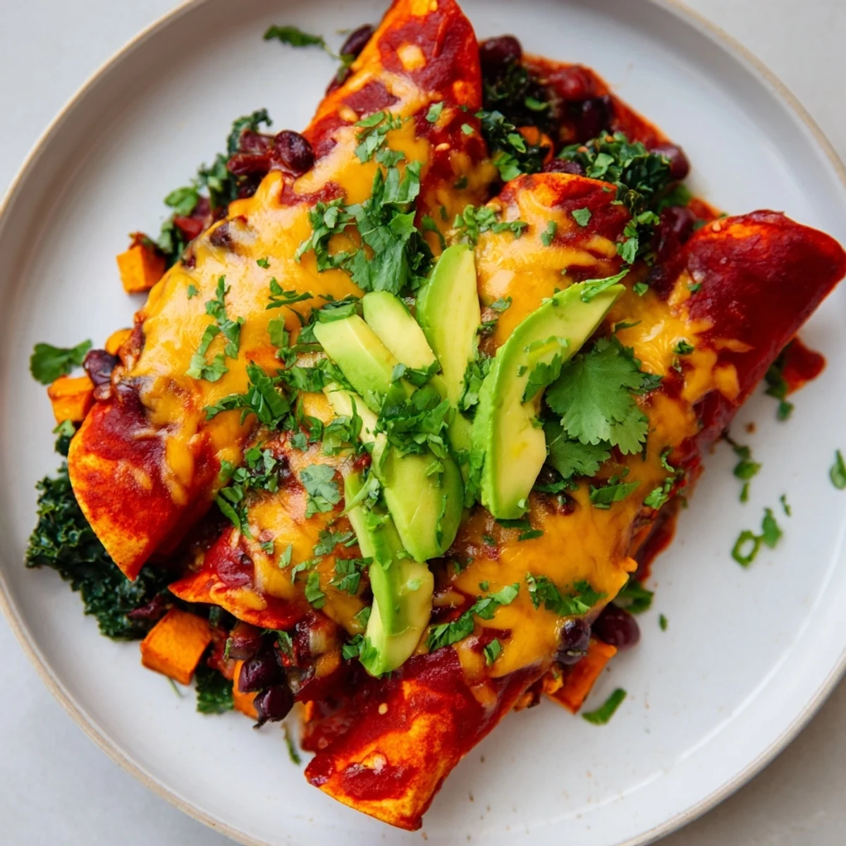 Sweet Potato Bean Kale Enchiladas