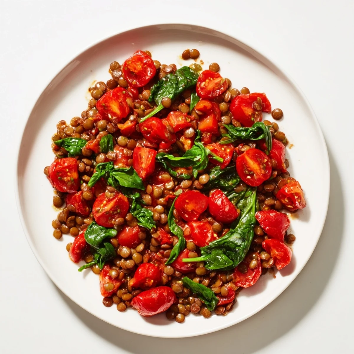 Warm Lentil-Tomato Skillet, a one-pan vegetarian delight with savory herbs and tender lentils.