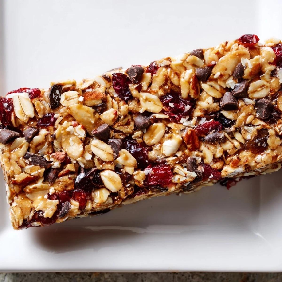 Golden-brown homemade granola bars, chewy and loaded with nuts and seeds, perfect for snacking.