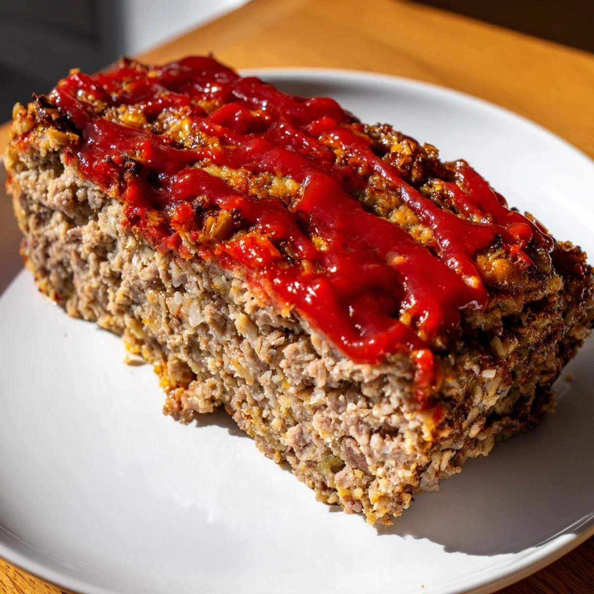 A steaming, homestyle Stove Top Stuffing Meatloaf, topped with ketchup, promising delicious comfort food.