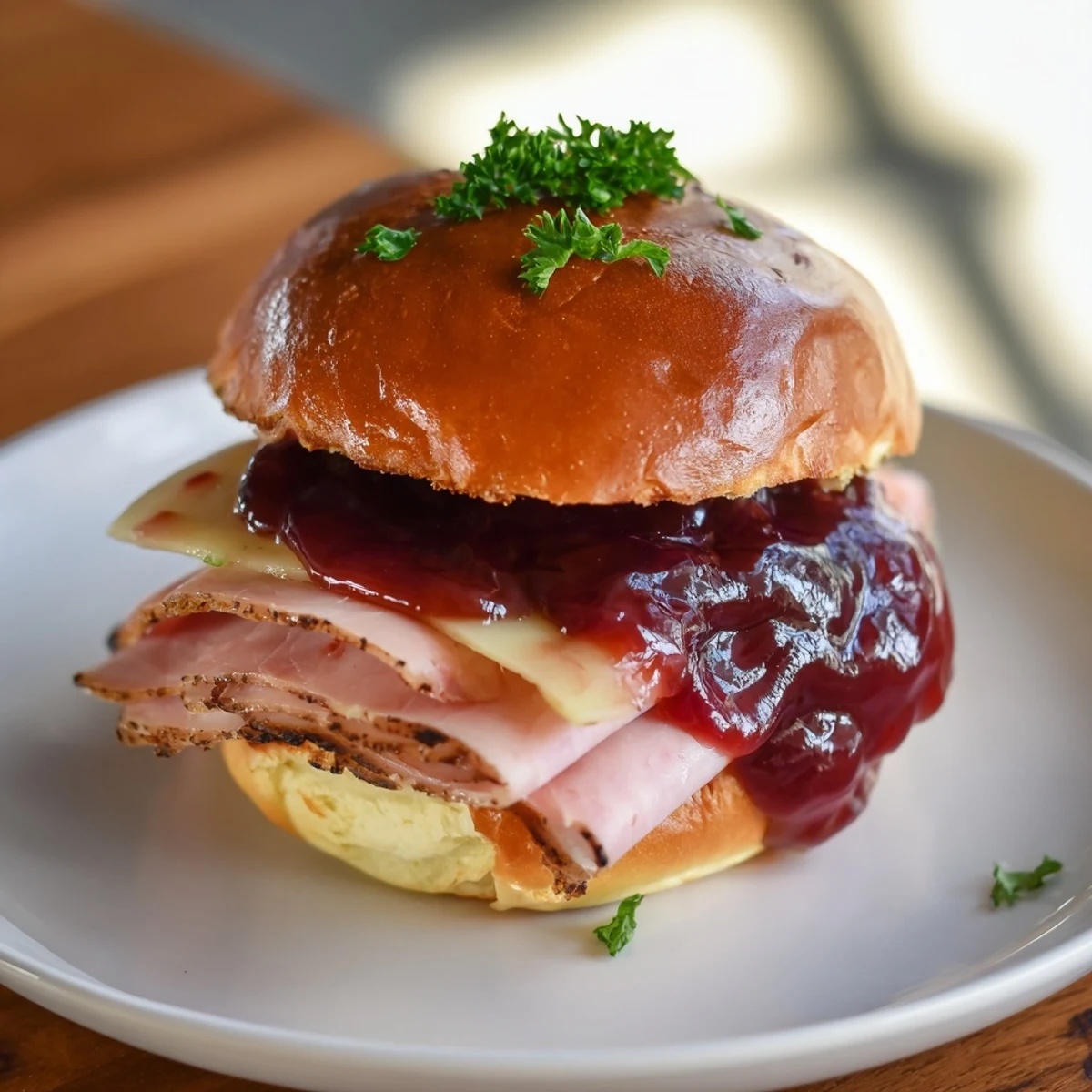 Mouthwatering Cherry-Glazed Ham and Cheese Slider Mashup, brimming with sweet and savory flavors, ready to serve to a crowd.