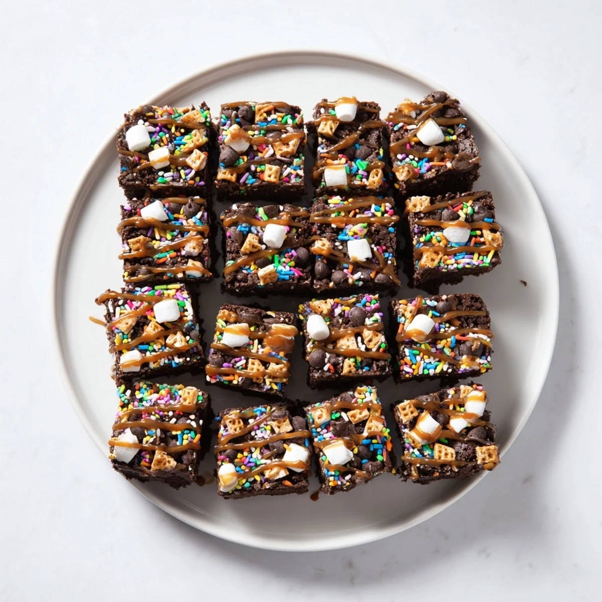 Mini marshmallows and pretzel pieces adorn these homemade Chaos Chocolate Cake Bites perfectly.