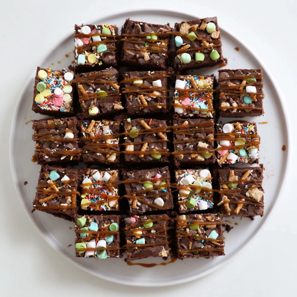 Warm caramel drizzle over Chaos Chocolate Cake Bites provides a rich flavor and beautiful presentation.