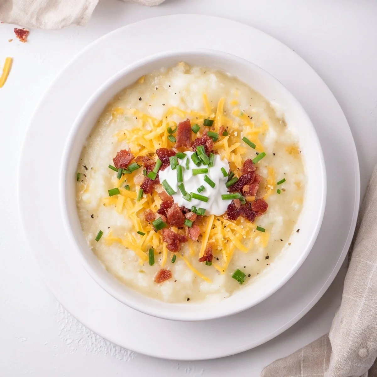 This heartwarming Baked Potato Soup features a close-up showcasing creamy texture and fresh chives.