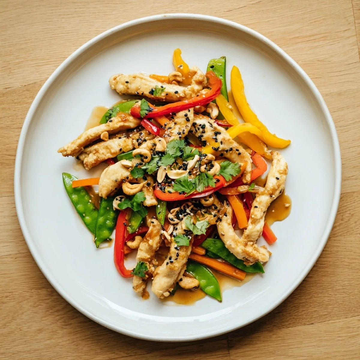 Delicious High-Protein Chicken Stir-Fry Salad Bowl with colorful vegetables and a zesty dressing.