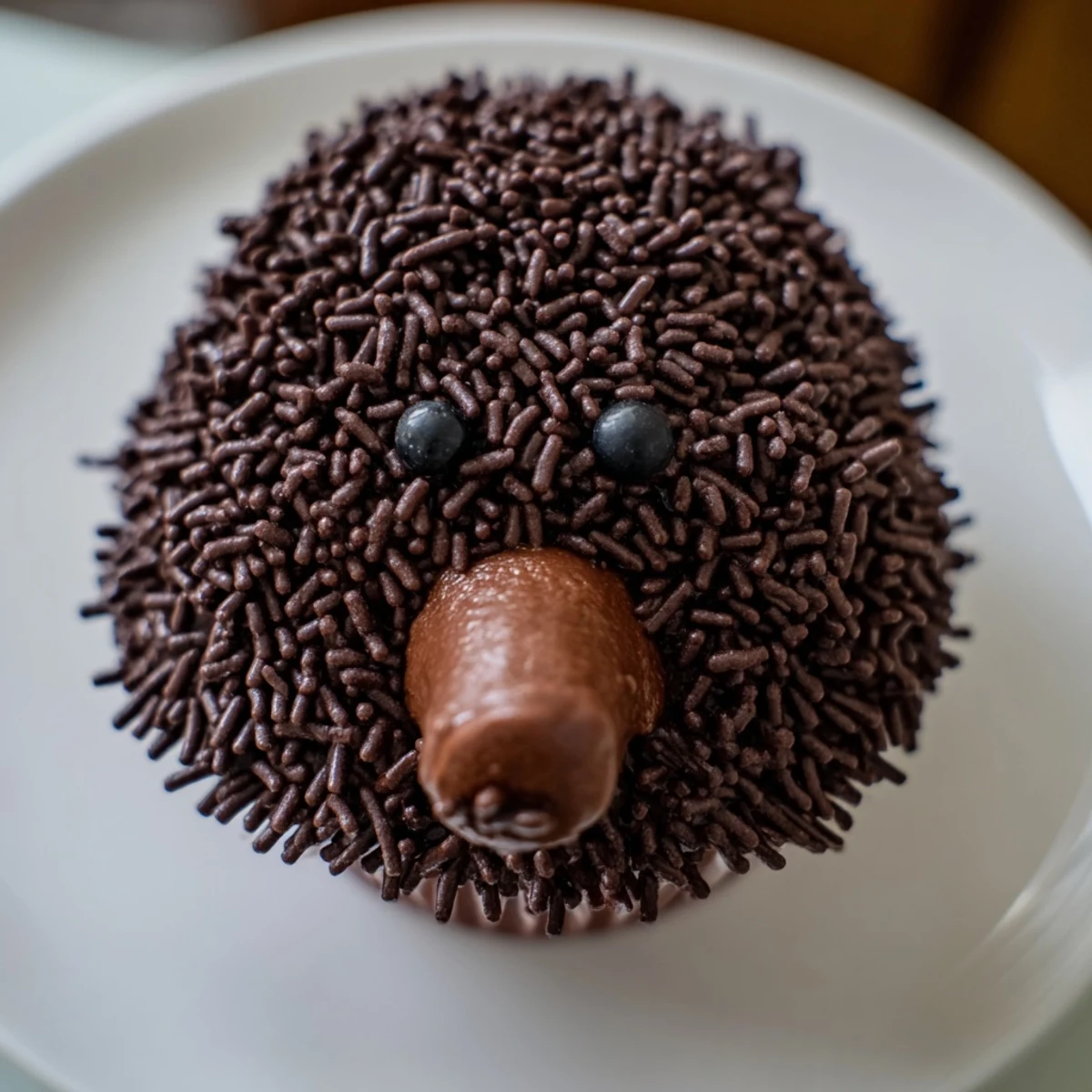 Visualize a sweet hedgehog cupcake tower, featuring candy eyes and a decadent chocolate frosting.