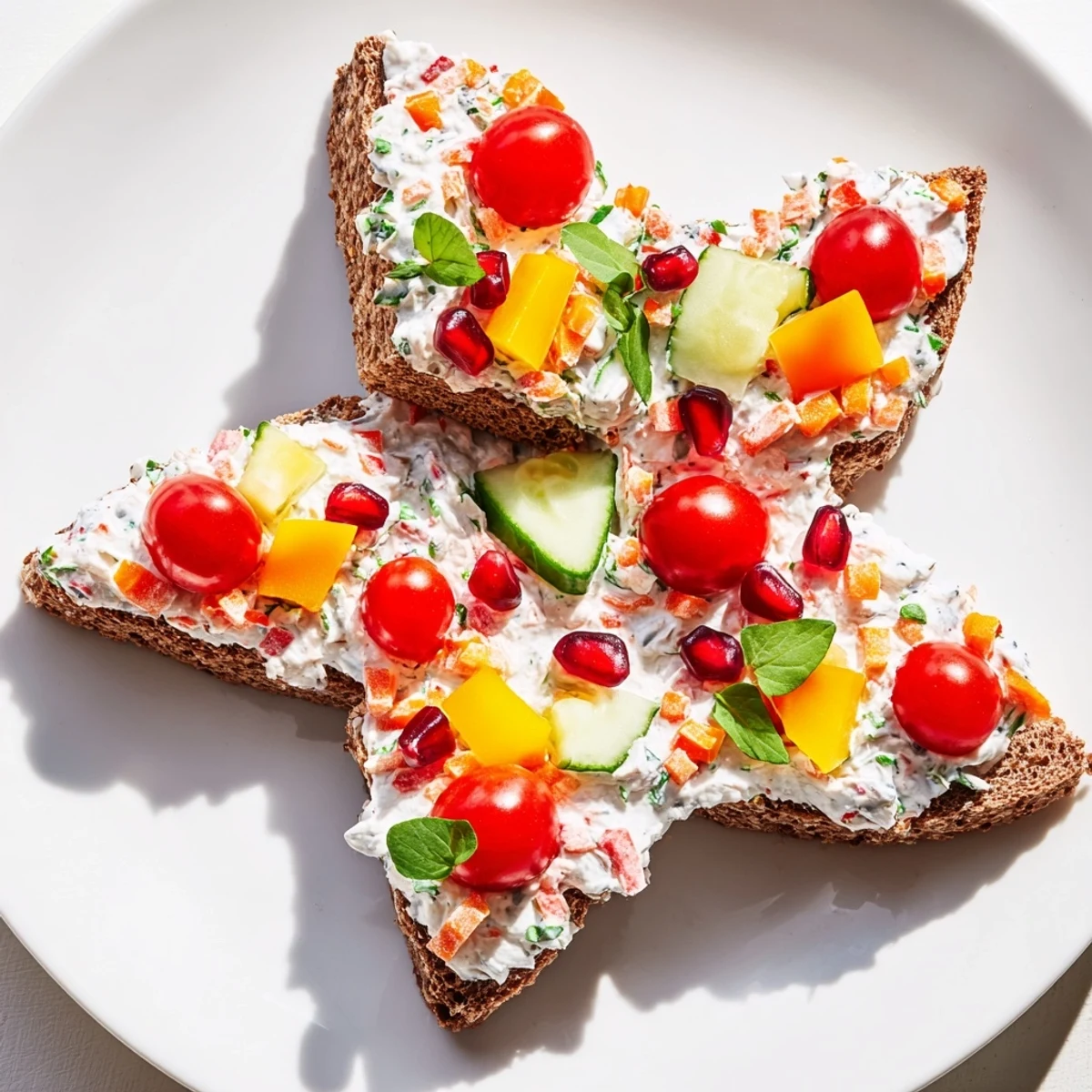 Crown Jewels Star-Shaped Sandwiches overflowing with colorful vegetables nestled between star-shaped bread slices.