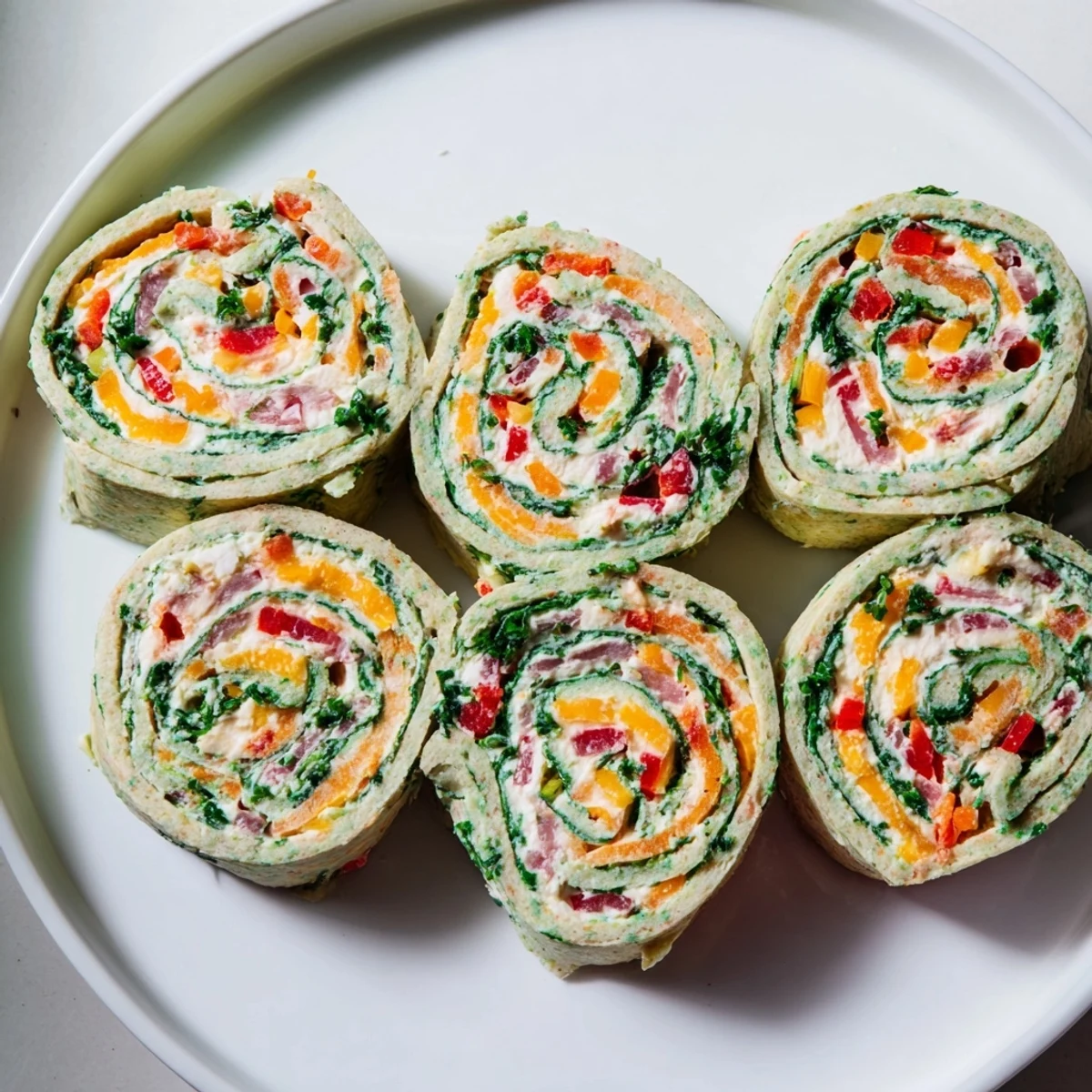 A close-up of the delicious Cozy Scarf Holiday Pinwheel Wraps; ready to eat and serve.