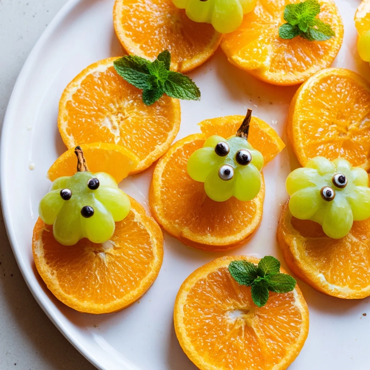 Festive Pumpkin Patch Orange Slices, a colorful and healthy Halloween treat arranged on a platter.