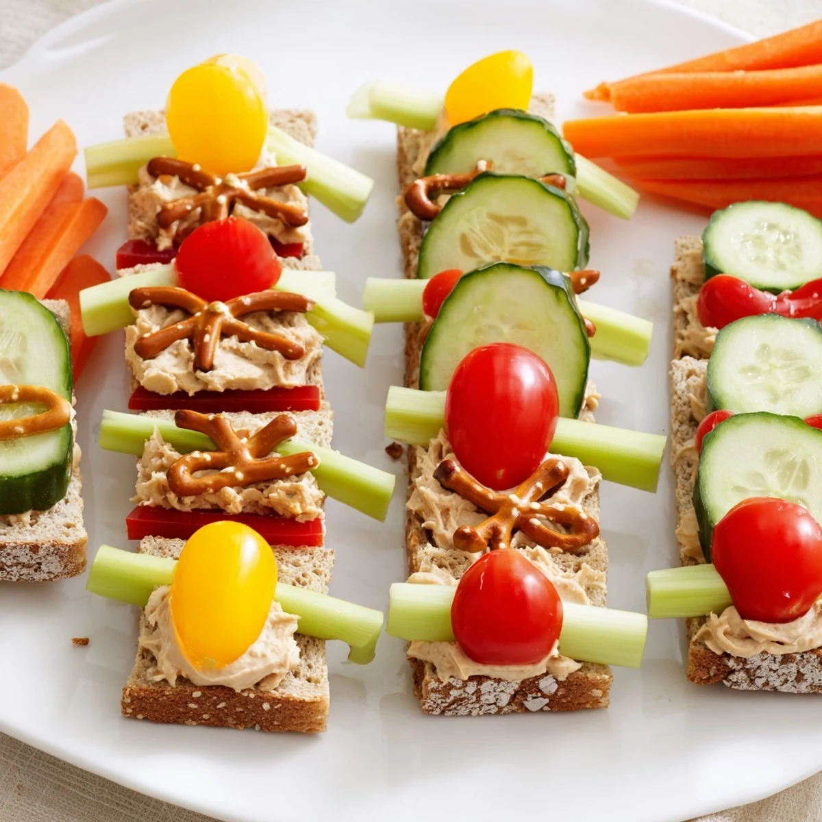 A fun-filled train track sandwich board with peanut butter and jam sandwiches, perfect for picky eaters.