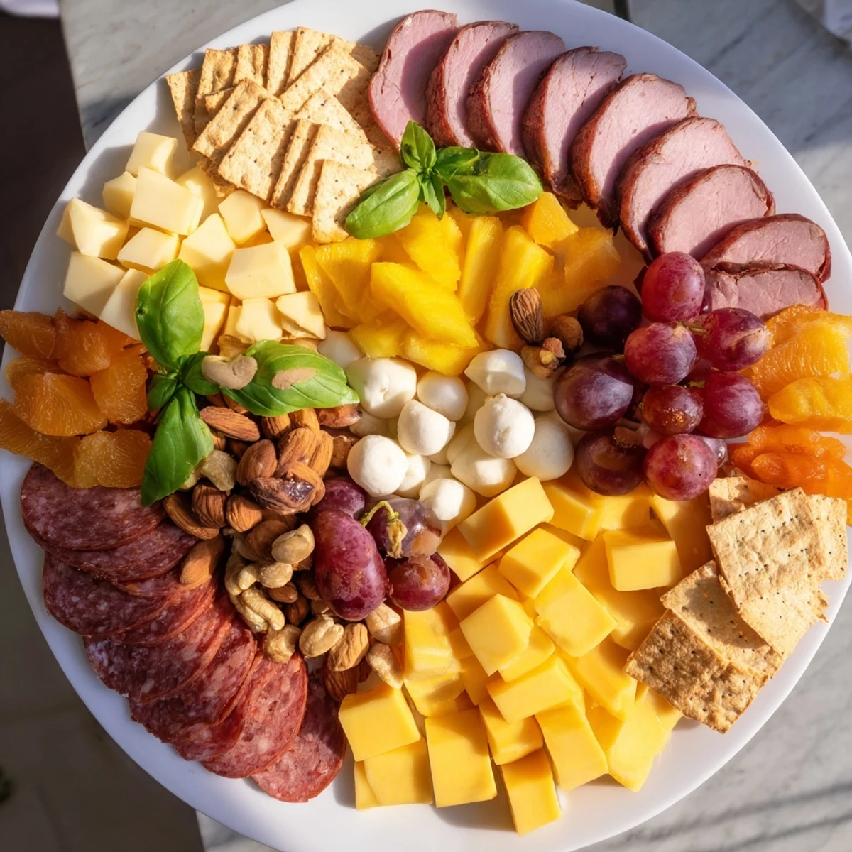 A beautiful, colorful savory Lion King-themed meat and cheese platter, perfect for a party appetizer.
