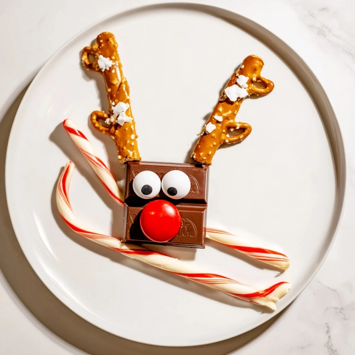 No-bake Rudolph Candy Cane Sleds: a close-up of the adorable sleds, a fun kid-friendly dessert.