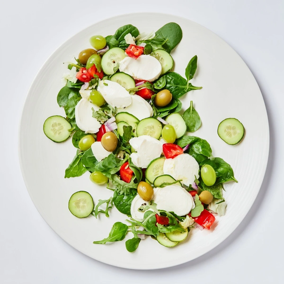 Freshly made Emerald Isle Greenscape salad, bursting with green flavors and vibrant textures for serving.