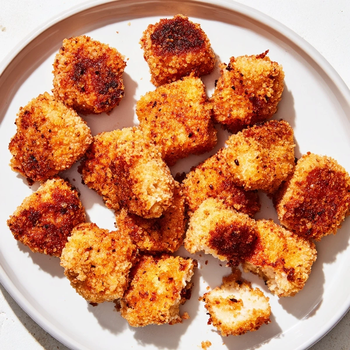 Golden-brown air fryer un-fried chicken nuggets, perfectly crispy and ready for dipping.