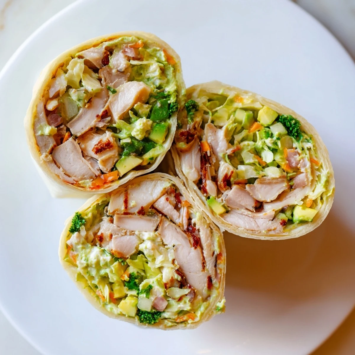 Vibrant Green Goddess Chicken Wraps, filled with grilled chicken and crunchy cabbage, make a flavorful meal.