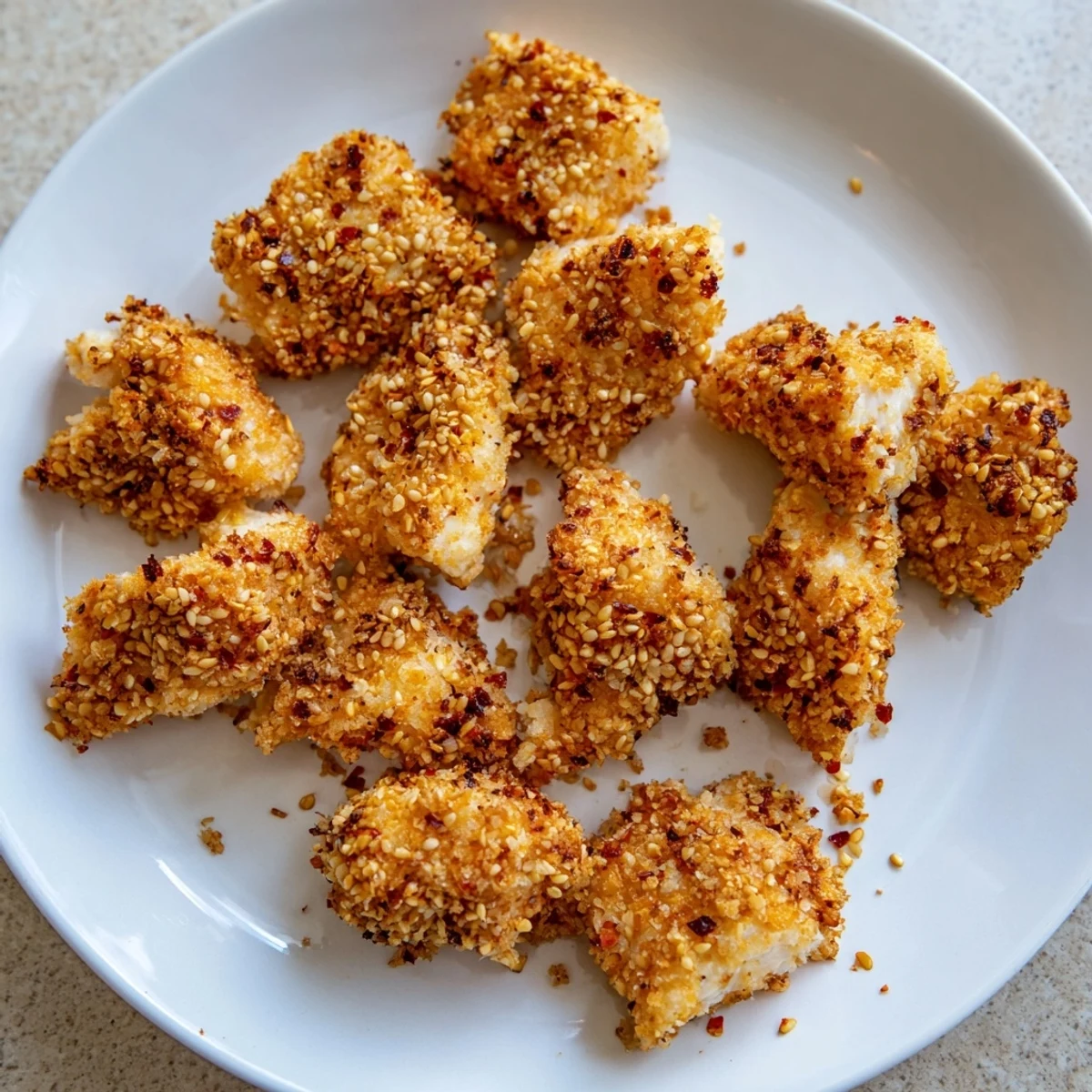 Golden, baked Spicy Yogurt Chicken Bites, ready to serve as a flavorful appetizer with a crunchy coating.