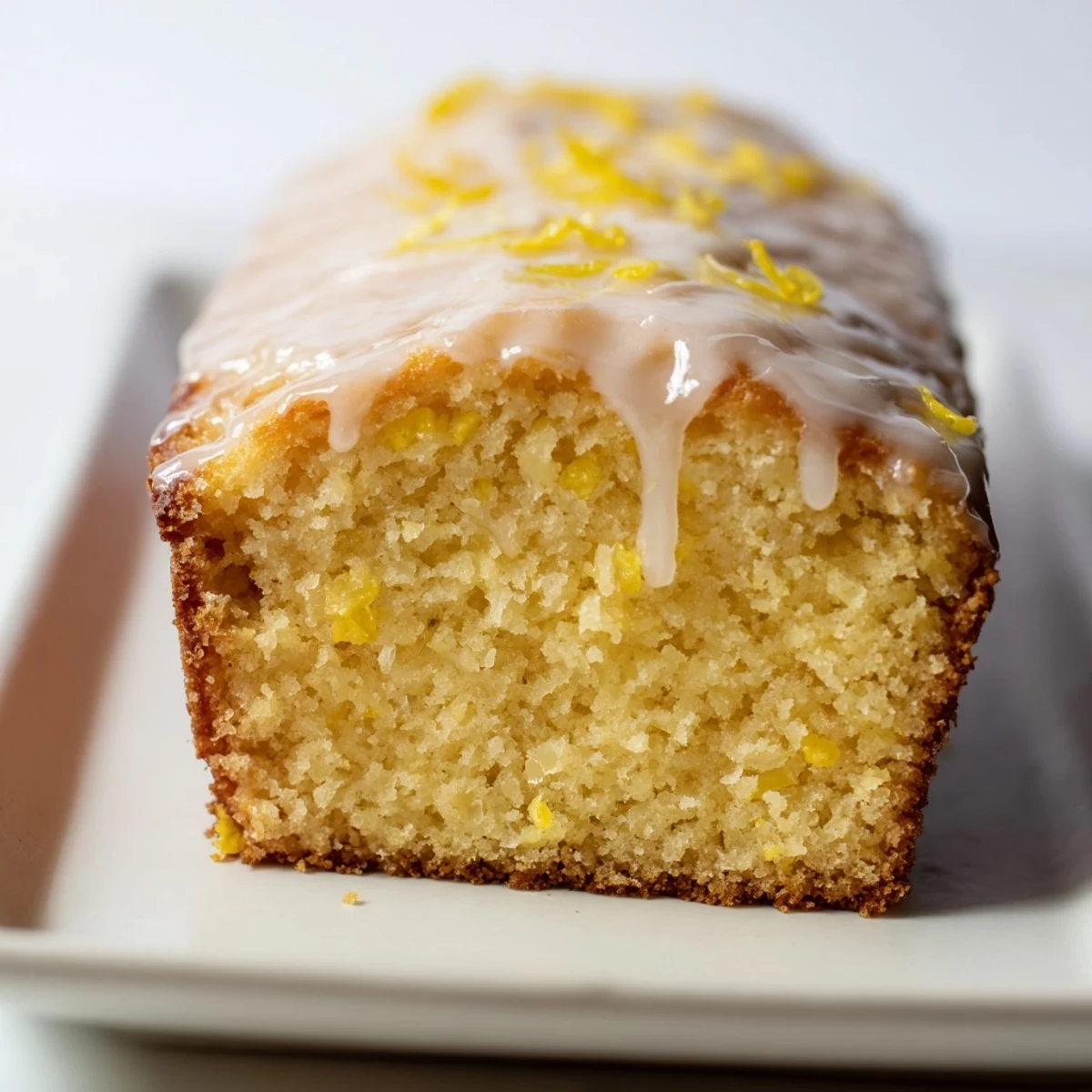 Fluffy Lemon Yogurt Cake, glistening with a vibrant lemon glaze, perfect for dessert.