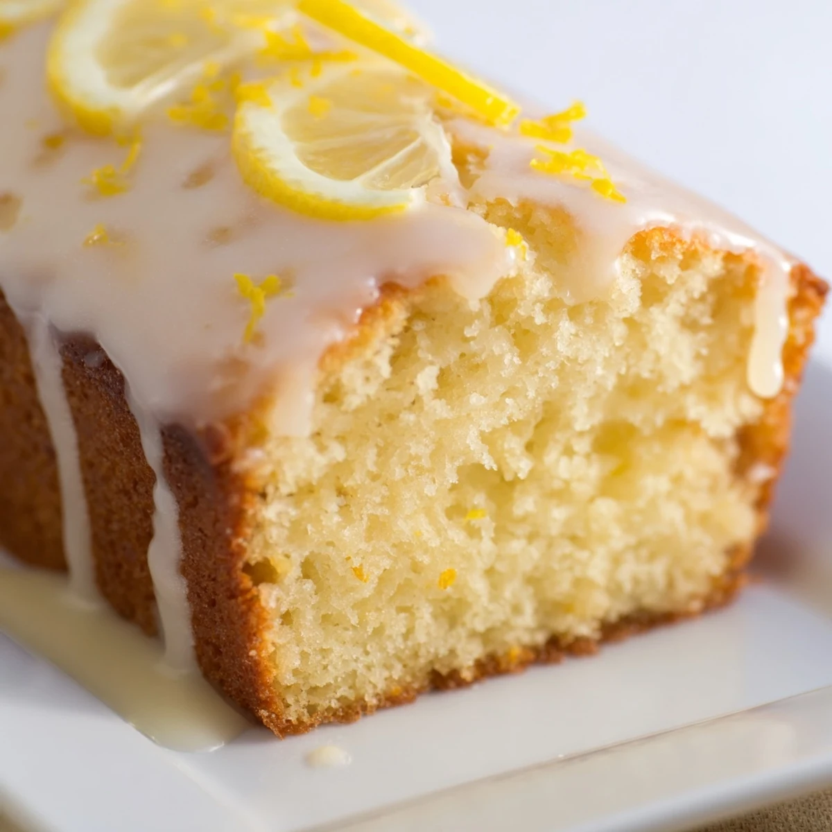 A slice of moist Lemon Yogurt Cake, offering a delightful blend of sweet and tangy flavors.
