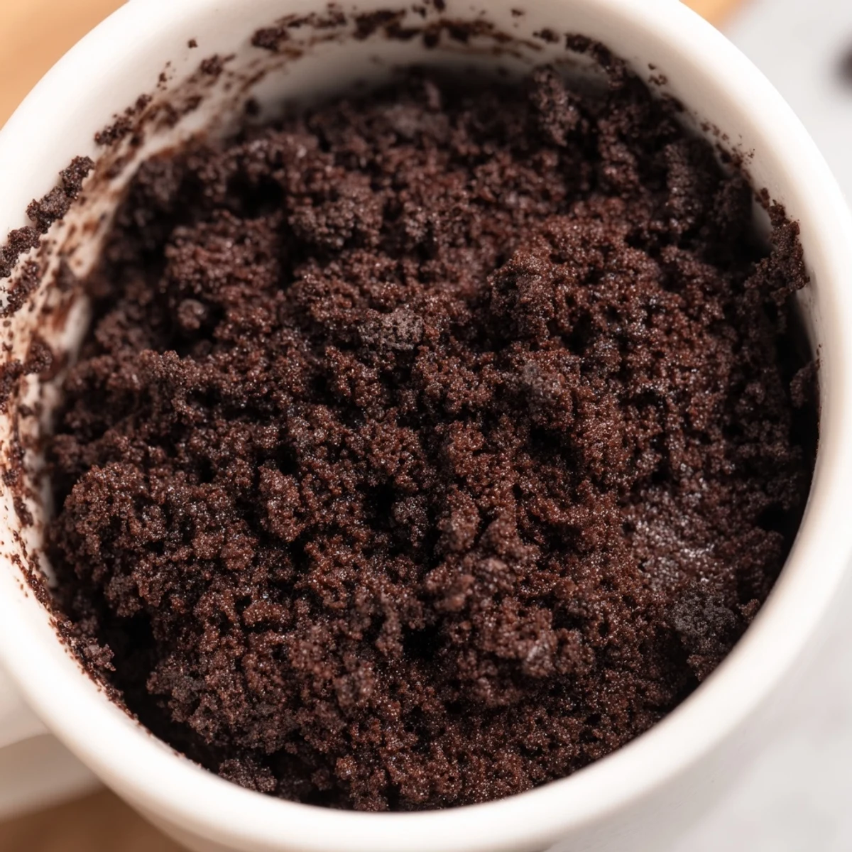 Rich, dark Oreo Mug Cake, freshly made, offers a quick and easy dessert experience.