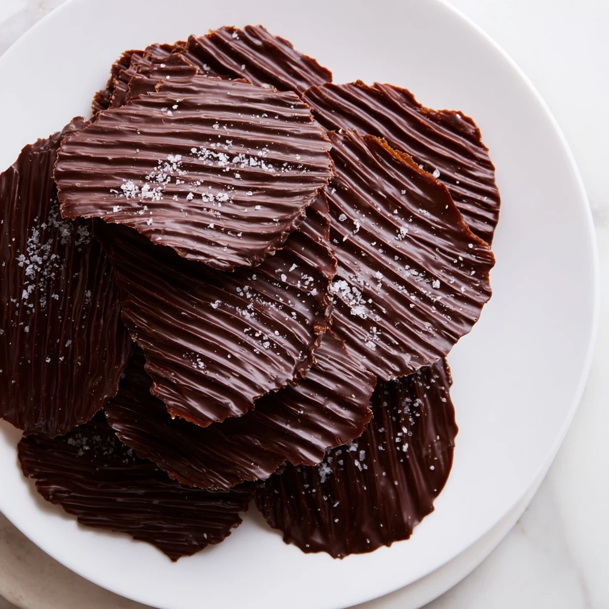 Melted chocolate drizzled over potato chips, making delicious chocolate potato chip bark ready to eat.