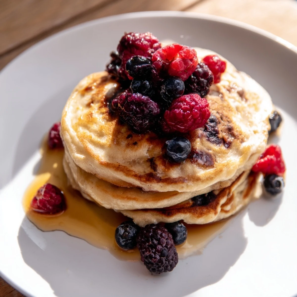 A stack of homemade brown banana pancakes steaming, perfect for a quick and easy breakfast treat.