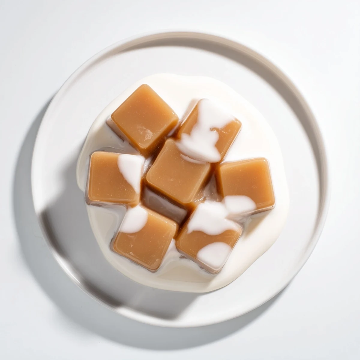 Coffee jelly dessert served in clear glasses, topped with luscious whipped cream, delicious.