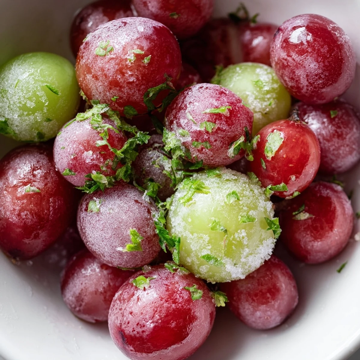 Enjoy the sweet chill: freshly frozen grapes, a light, healthy spa treat, perfect for summer.