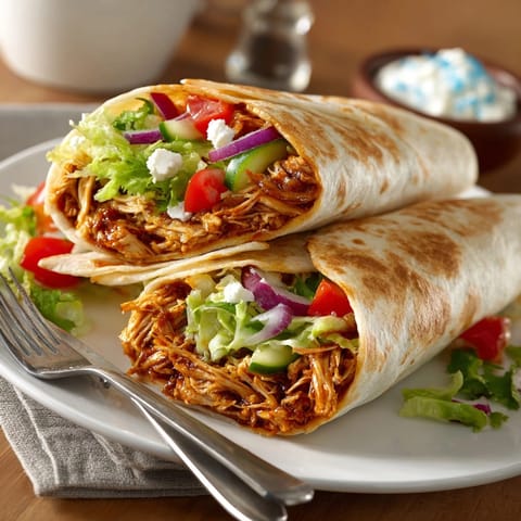 Close-up of fresh chicken wraps in 5 minutes, wrapped in soft tortillas and ready for lunch.