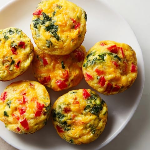 Wholesome egg muffins, flecked with peppers and herbs, steaming from the oven.