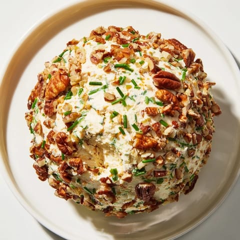 This chilled Classic Cheese Ball with Ranch Seasoning is rolled in toasted pecans for a nutty flavor.