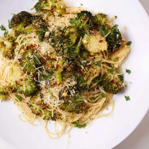 Golden roasted broccoli and garlic complement the zesty lemon in this pasta dish.