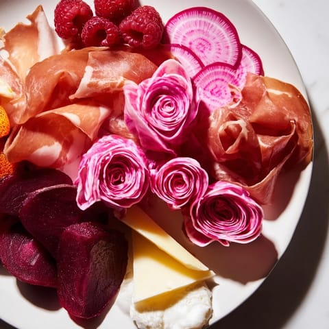 A beautiful Pink Petal Watercolor Wash appetizer, featuring artistic layers of pink ingredients for a spring brunch.