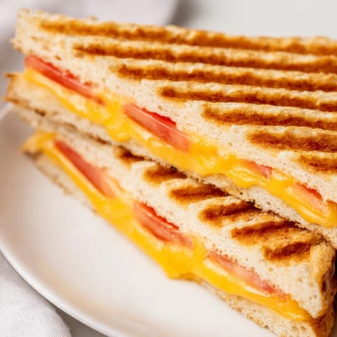 The irresistible texture of a Waffle Grilled Cheese, featuring bubbly cheese and toasted bread.