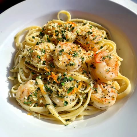 Bright, flavorful Lemon Herb Pasta with Shrimp, with perfectly cooked shrimp and fresh basil.