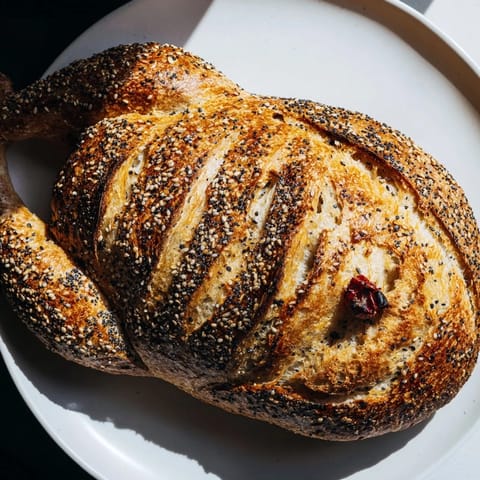 Freshly baked turkey-shaped sourdough; imagine the crusty exterior and soft, tangy crumb!